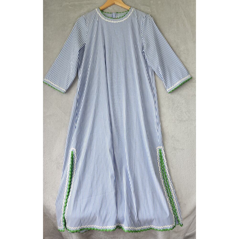 Tuckernuck Blue and White Striped Maxi Dress with Green Trim